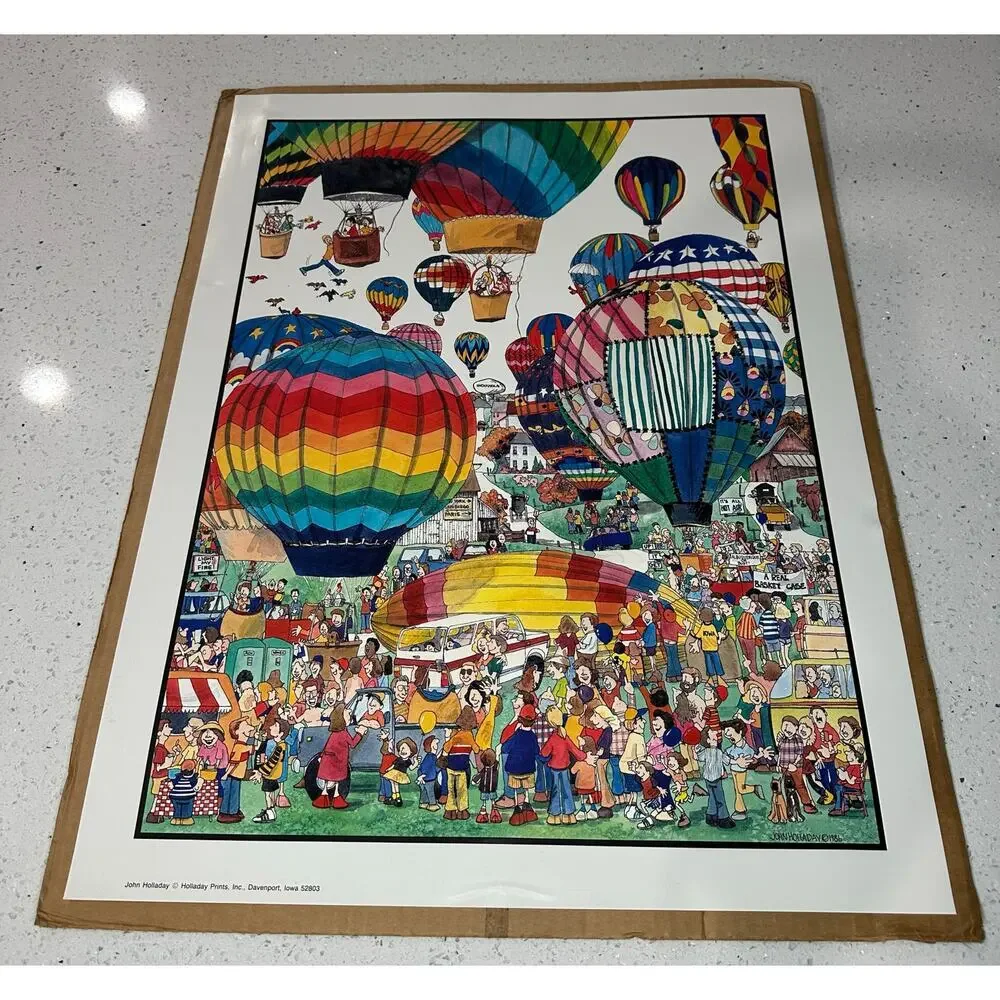 John Holladay Art - Hot Air Ballooning ... Vintage 1986 Print Art 18”in X 24”in - Picture 2 of 4